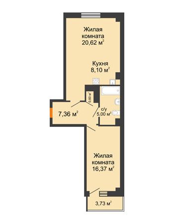 2 комнатная квартира 59,17 м² в ЖК Сокол Градъ, дом Литер 8