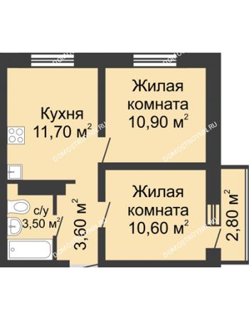 2 комнатная квартира 41,14 м² в ЖК Корабли, дом № 11