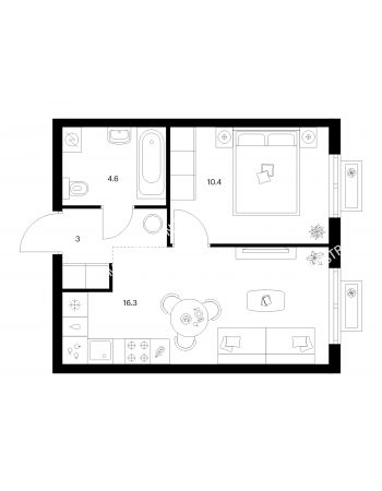 1 комнатная квартира 34,3 м² в ЖК Савин парк, дом корпус 9