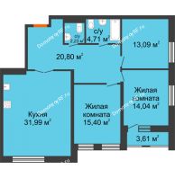 3 комнатная квартира 104,06 м² в ЖК Бунин, дом 1 этап, секции 11,12,13,14 - планировка