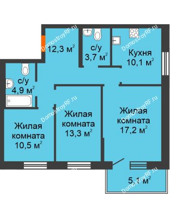3 комнатная квартира 73,5 м² в ЖК City Life (Сити Лайф) , дом Секция C1