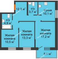 3 комнатная квартира 73,5 м² в ЖК City Life (Сити Лайф) , дом Секция C1 - планировка