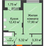 1 комнатная квартира 44,73 м² в ЖК Суворов-Сити, дом 1 очередь секция 6-13 - планировка