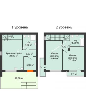 2 комнатная квартира 91 м² в КП Панорама, дом Гангутская, 20 (таунхаусы 91м2)