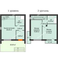 2 комнатный таунхаус 91 м² в КП Панорама, дом Гангутская, 20 (таунхаусы 91м2) - планировка
