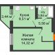 1 комнатная квартира 34,94 м² в ЖК Московский, дом № 1 - планировка