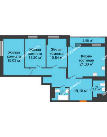 3 комнатная квартира 85,64 м² в ЖК Каскад на Менделеева, дом № 1