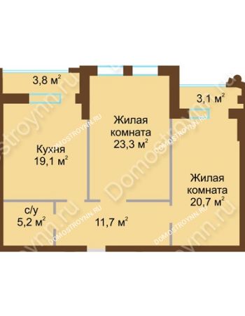 2 комнатная квартира 83,4 м² - ЖД по ул. Почаинская