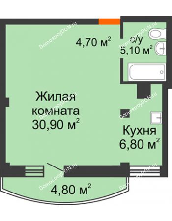 1 комнатная квартира 48,9 м² - ЖК Южная Башня
