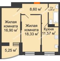 2 комнатная квартира 63,45 м² в ЖК Россинский парк, дом Литер 2 - планировка