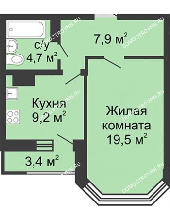 1 комнатная квартира 42,7 м² в ЖК Цветы, дом № 20
