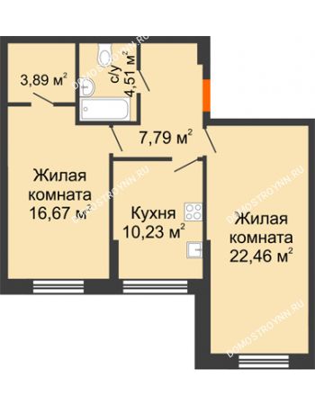 2 комнатная квартира 65,54 м² - ЖК Дом на Чаадаева