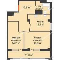 2 комнатная квартира 71,4 м² в ЖК Квартет, дом № 3 - планировка