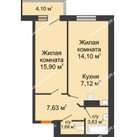 2 комнатная квартира 51,3 м² в ЖК Сокол на Оганова, дом Литер 2 - планировка