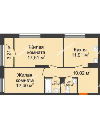 2 комнатная квартира 58,84 м² в ЖК Маленькая страна, дом № 4