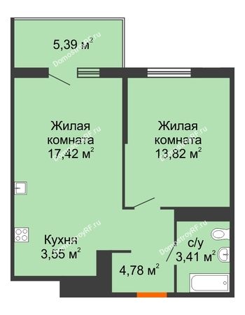 1 комнатная квартира 44,6 м² в ЖК Все свои VIP, дом Литер 5