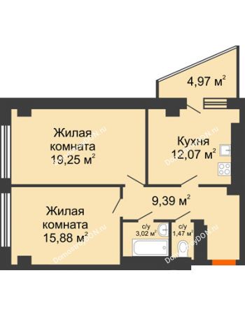 2 комнатная квартира 66,05 м² - ЖК Площадь Ленина