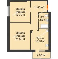2 комнатная квартира 70 м², Жилой дом по ул. Им. Семашко - планировка