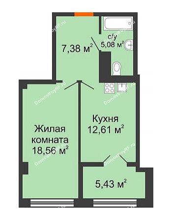 1 комнатная квартира 49,06 м² в ЖК СИТИДОМ, дом 4 очередь,корпус 3