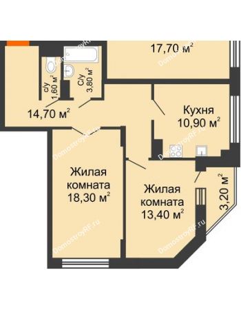 2 комнатная квартира 64,3 м² в ЖК Высота, дом 4 позиция