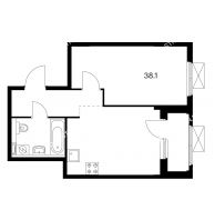 1 комнатная квартира 38,1 м² в ЖК Савин парк, дом корпус 1 - планировка