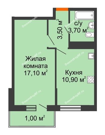 1 комнатная квартира 36,2 м² в Фруктовый квартал Абрикосово, дом Литер 1